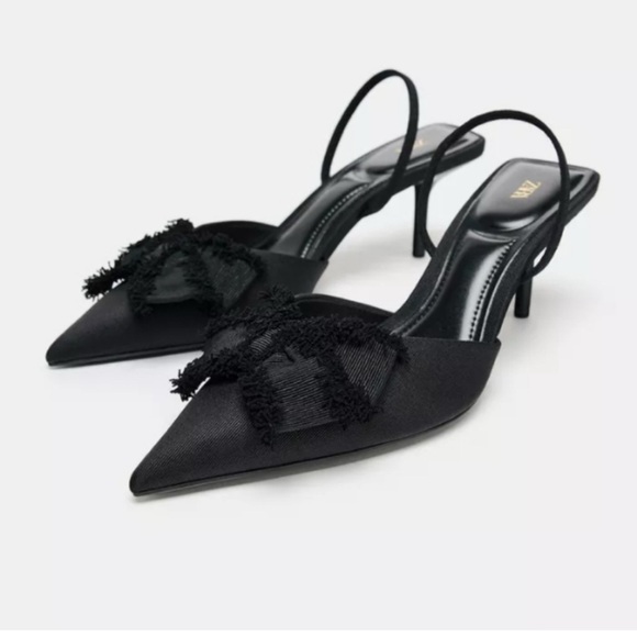 Zara Shoes - ZARA Black Slingback Pointed Toe Heels w/ Bow Detail | 2.8” Heel size 41